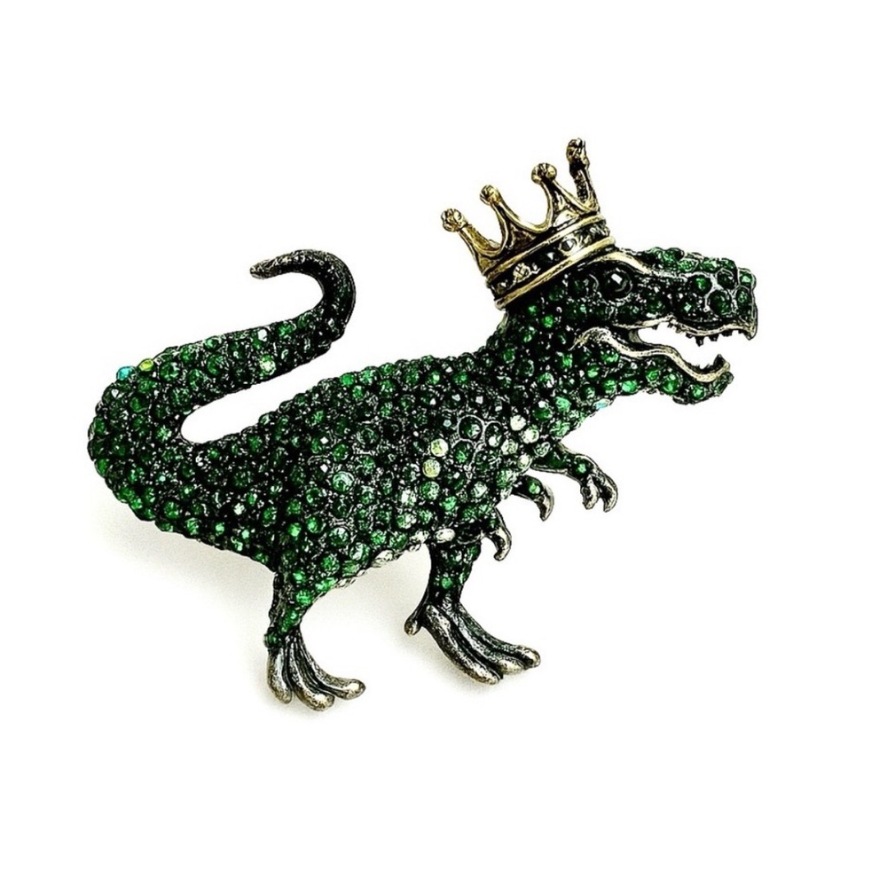 Anthropologie Green Crystal Crowned Dinosaur Brooch